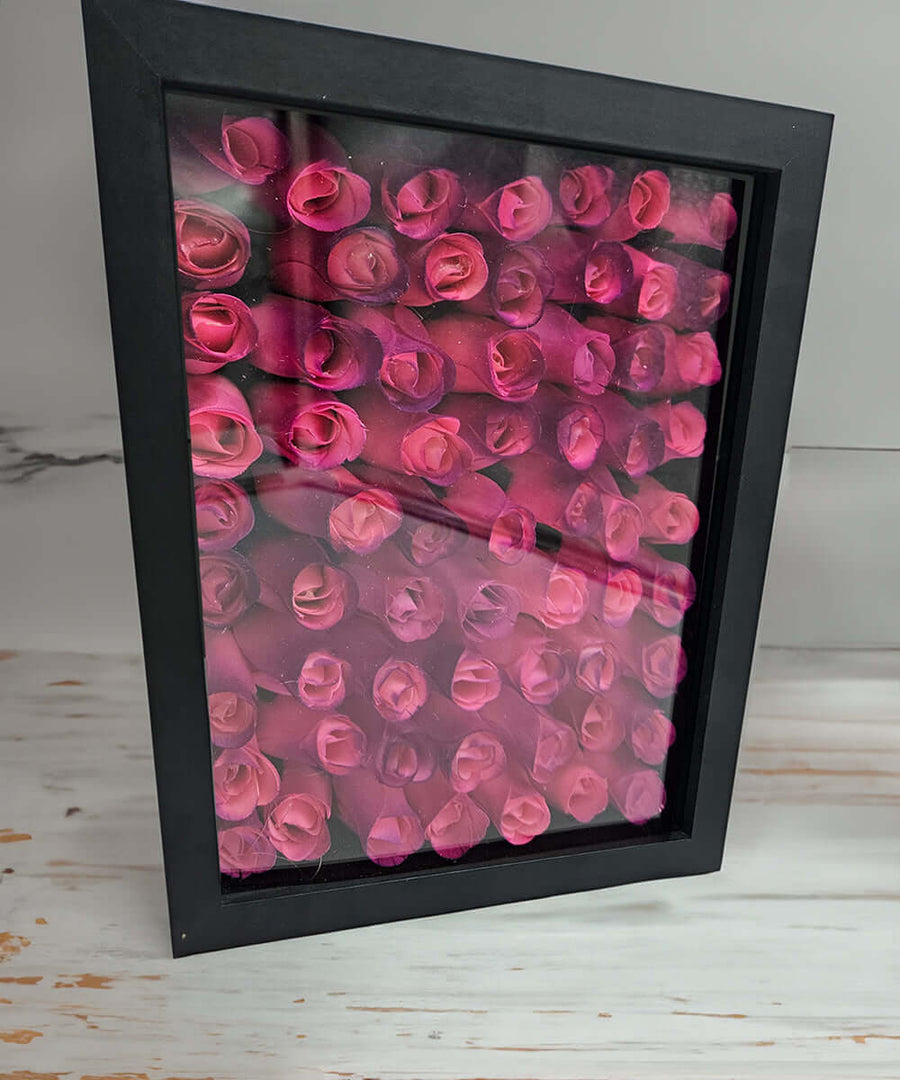 pink wooden roses flowers shadowbox