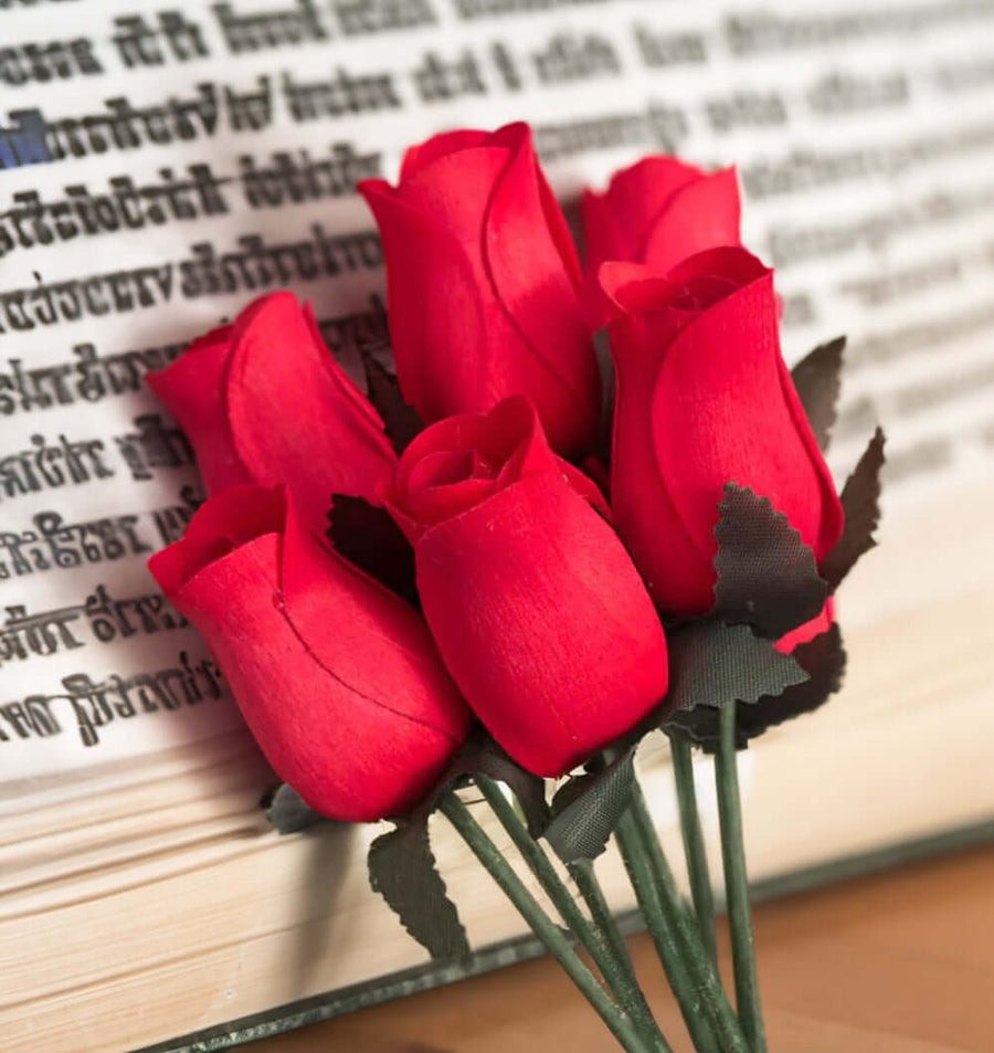 Red wooden flowers roses