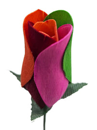 Wooden Closed Bud Rose #00 - Rainbow