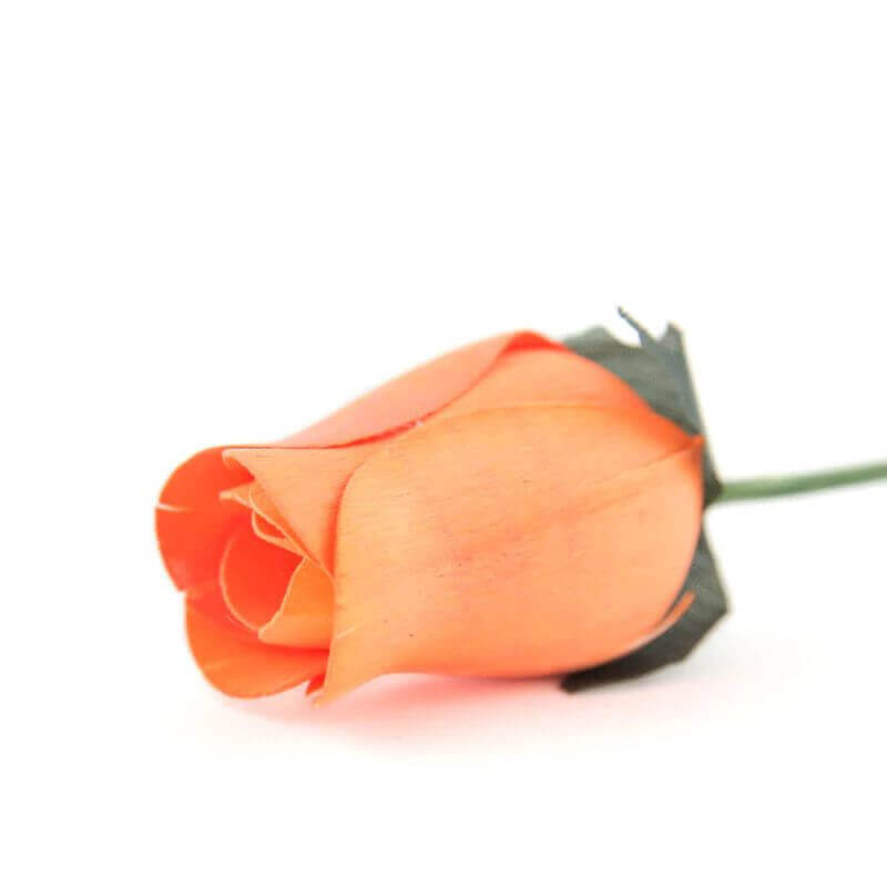 Wooden Closed Bud Rose #11 - Pumpkin Orange