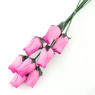 Wooden Closed Bud Rose #12 - Pink With Hot Pink Tips