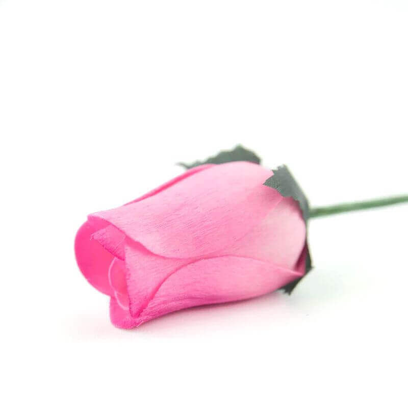 Wooden Closed Bud Rose #12 - Pink With Hot Pink Tips