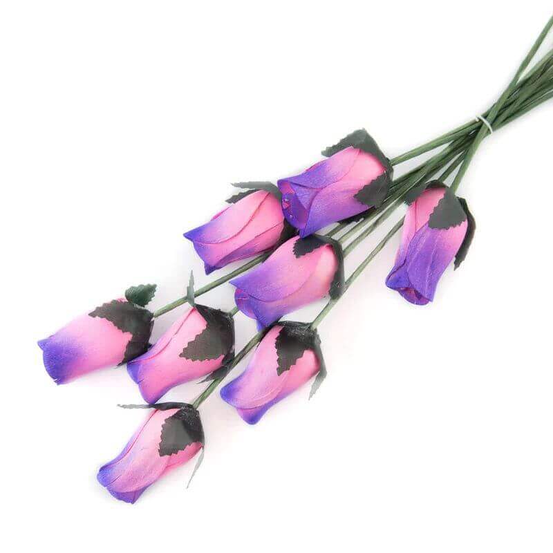 Wooden Closed Bud Rose #13 - Pink With Purple Tips