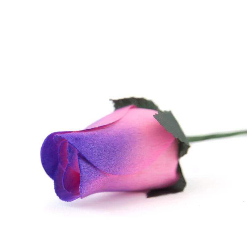 Wooden Closed Bud Rose #13 - Pink With Purple Tips