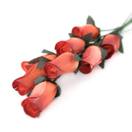 Wooden Closed Bud Rose #14 - Orange With Burgundy Tips