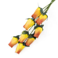 Wooden Closed Bud Rose #16 - Yellow With Burgundy Tips