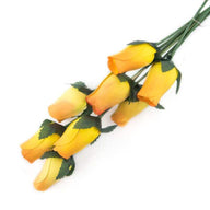 Wooden Closed Bud Rose #17 - Yellow With Orange Tips