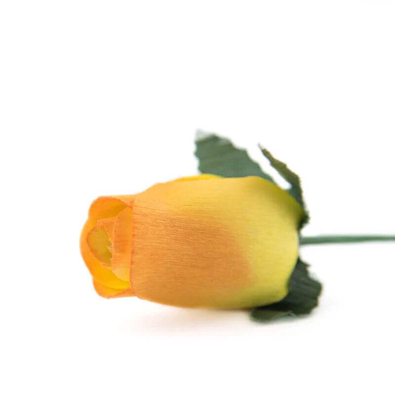 Wooden Closed Bud Rose #17 - Yellow With Orange Tips