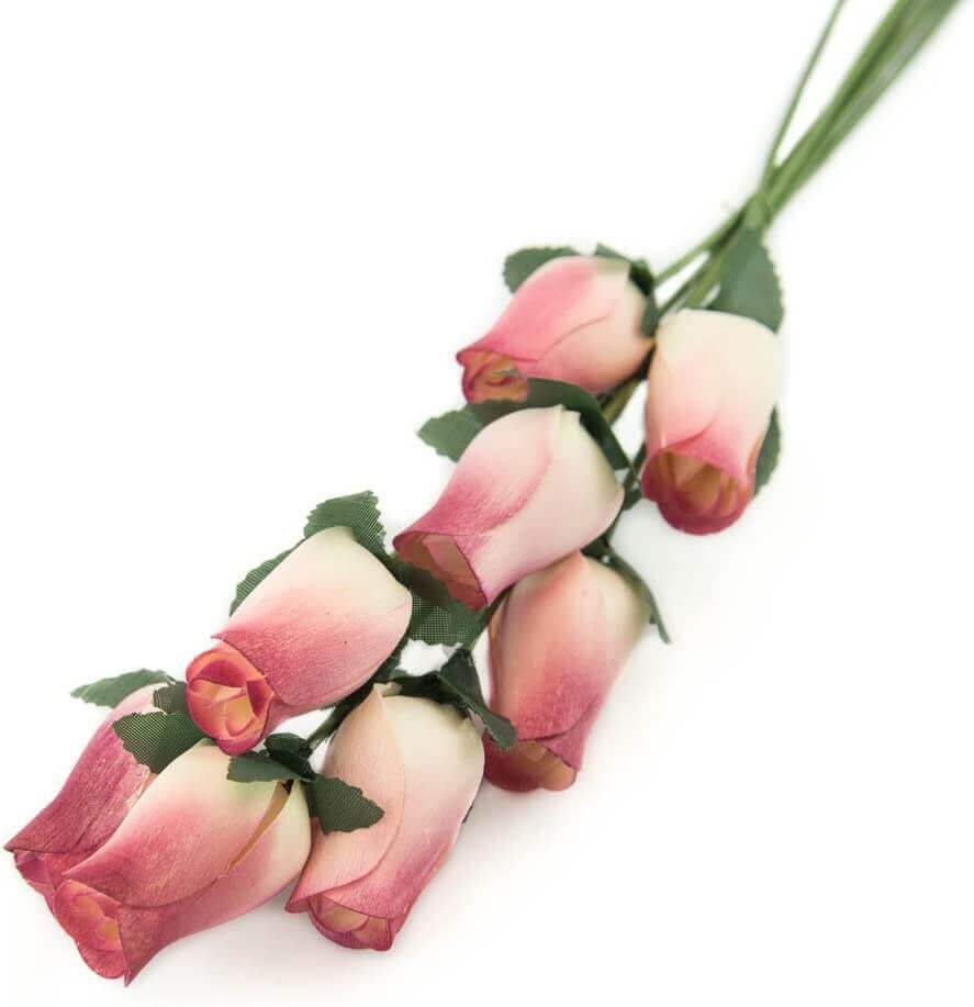 Wooden Closed Bud Rose #19 - White With Dark Pink Tips