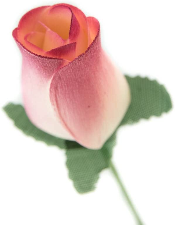 Wooden Closed Bud Rose #19 - White With Dark Pink Tips