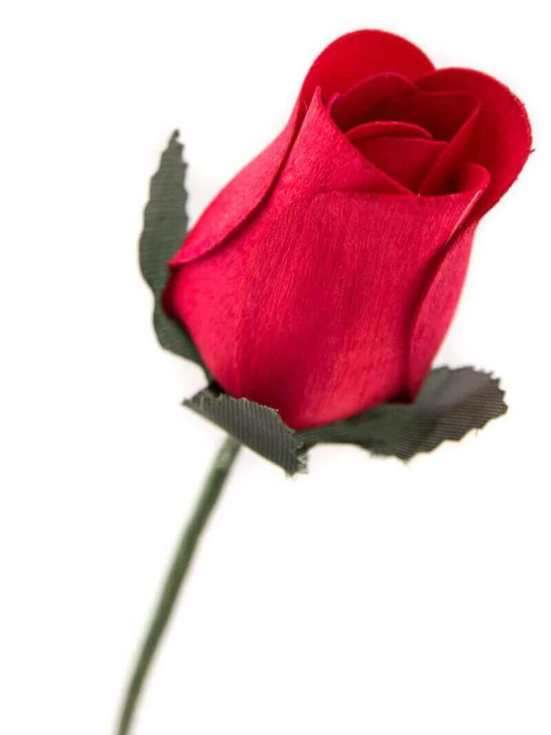 Wooden Closed Bud Rose #01 - Red