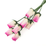 Wooden Closed Bud Rose #20 - White With Hot Pink Tips