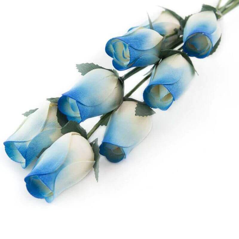 Wooden Closed Bud Rose #22 - White With Blue Tips