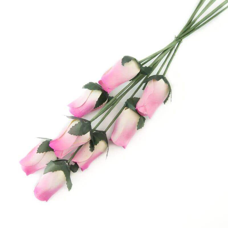 Wooden Closed Bud Rose #23 - White With Violet Tips