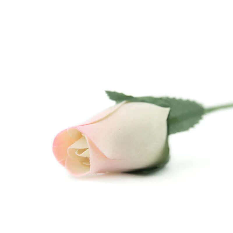 Wooden Closed Bud Rose #24 - White With Light Pink Tips