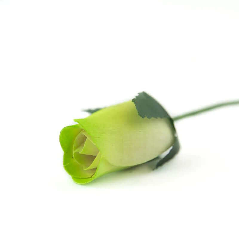 Wooden Closed Bud Rose #25 - White With Light Green Tips