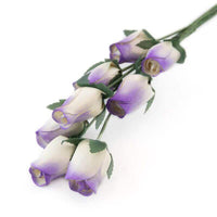 Wooden Closed Bud Rose #26 - White With Purple Tips