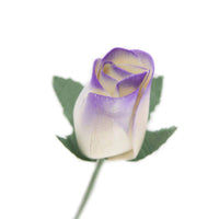 Wooden Closed Bud Rose #26 - White With Purple Tips