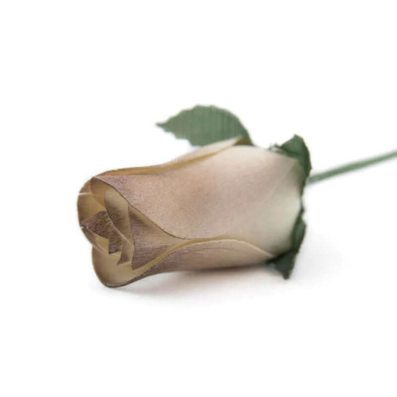 Wooden Closed Bud Rose #28 - White With Brown Tips