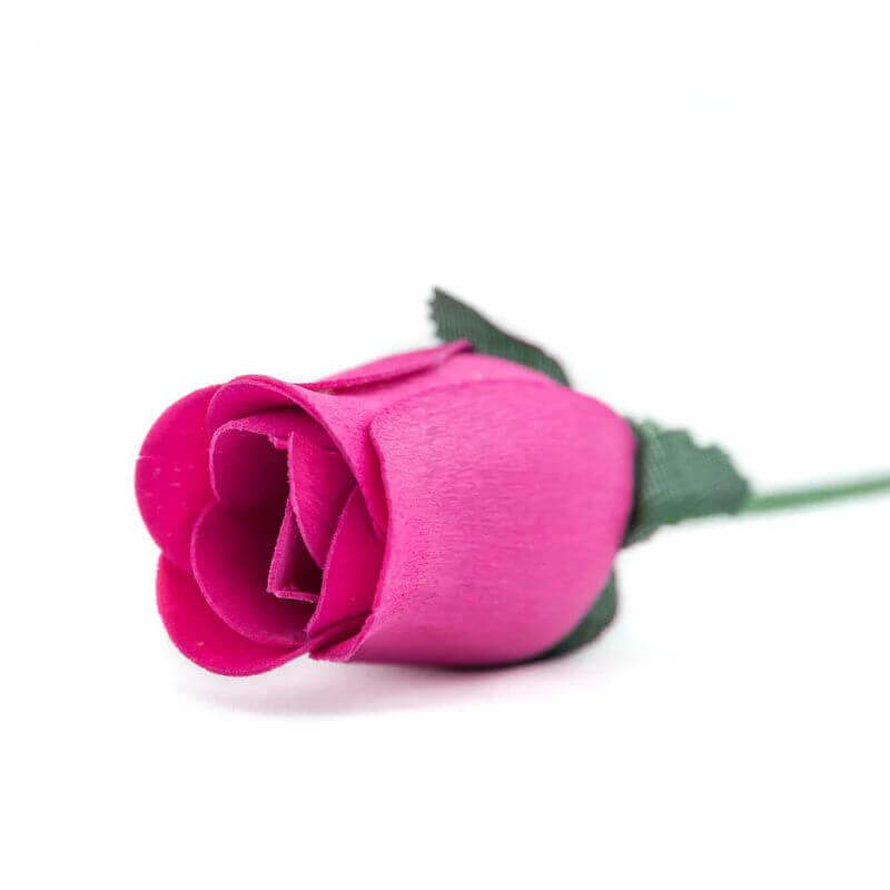 Wooden Closed Bud Rose #02 - Hot Pink