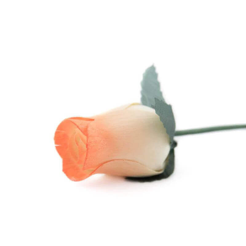 Wooden Closed Bud Rose #30 - White With Orange Tips