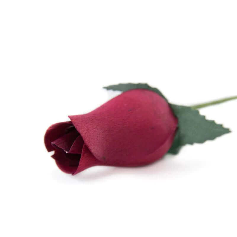 Wooden Closed Bud Rose #31 - Burgundy