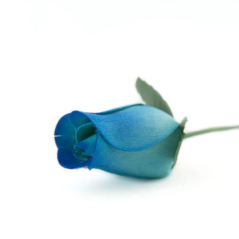 Wooden Closed Bud Rose #34 - Light Blue With Dark Blue Tips