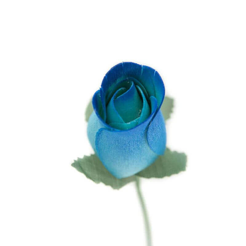 Wooden Closed Bud Rose #34 - Light Blue With Dark Blue Tips