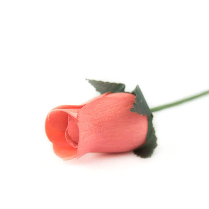 Wooden Closed Bud Rose #35 - Coral