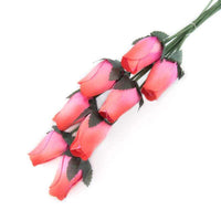 Wooden Closed Bud Rose #36 - Pink With Red Tips