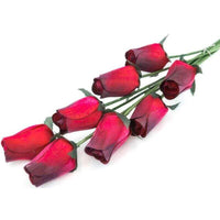 Wooden Closed Bud Rose #03 - Red With Black Tips