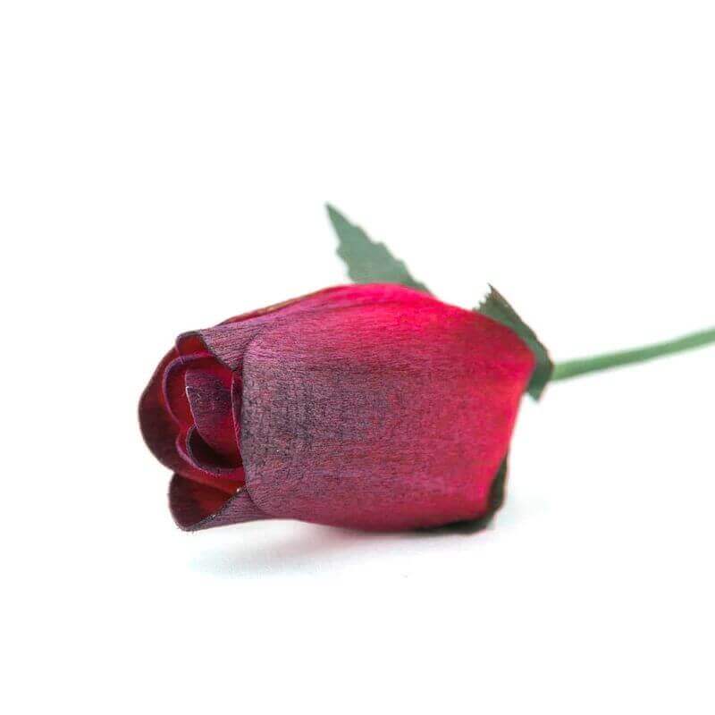 Wooden Closed Bud Rose #03 - Red With Black Tips