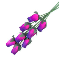 Wooden Closed Bud Rose #04 - Hot Pink With Blue Tips
