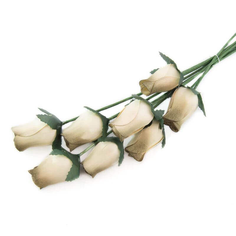 Wooden Closed Bud Rose #53 - White With Olive Tips