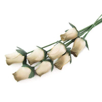 Wooden Closed Bud Rose #53 - White With Olive Tips