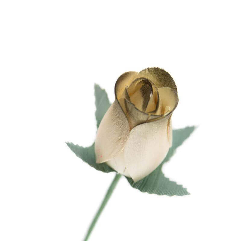 Wooden Closed Bud Rose #53 - White With Olive Tips