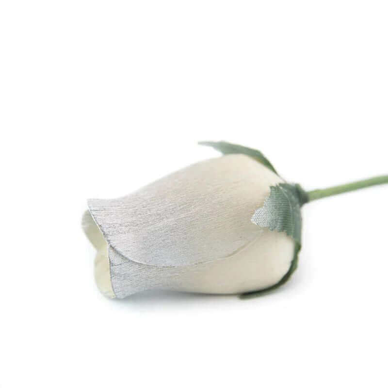 Wooden Closed Bud Rose #57 - White With Silver Tips