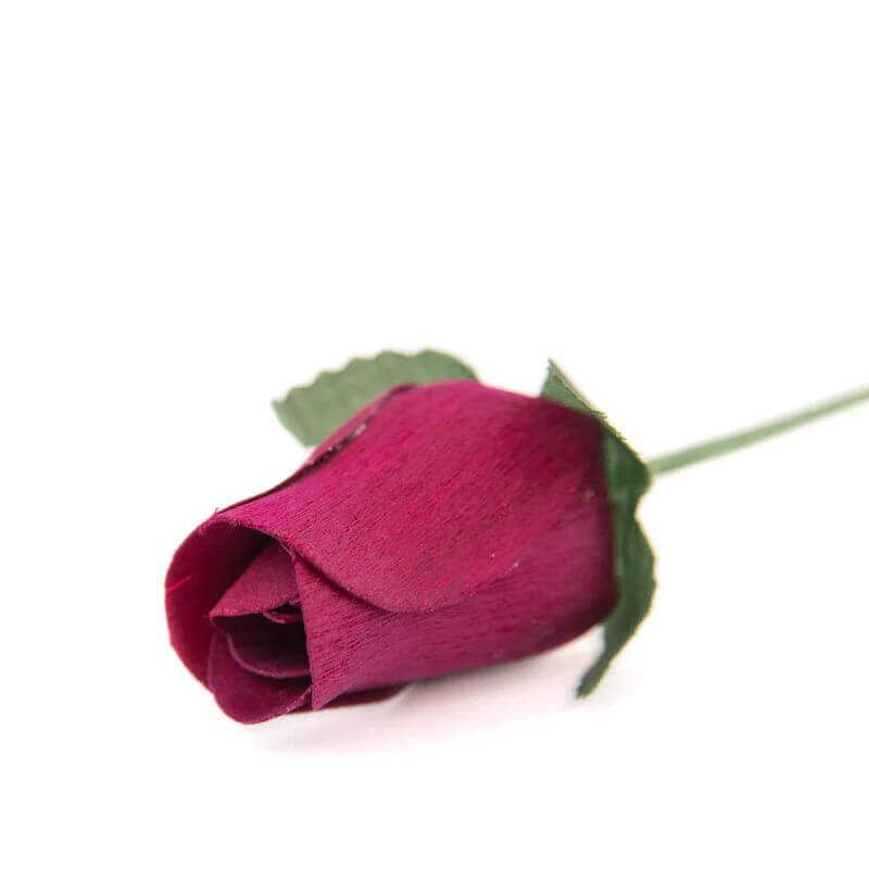 Wooden Closed Bud Rose #08 - Dark Burgundy