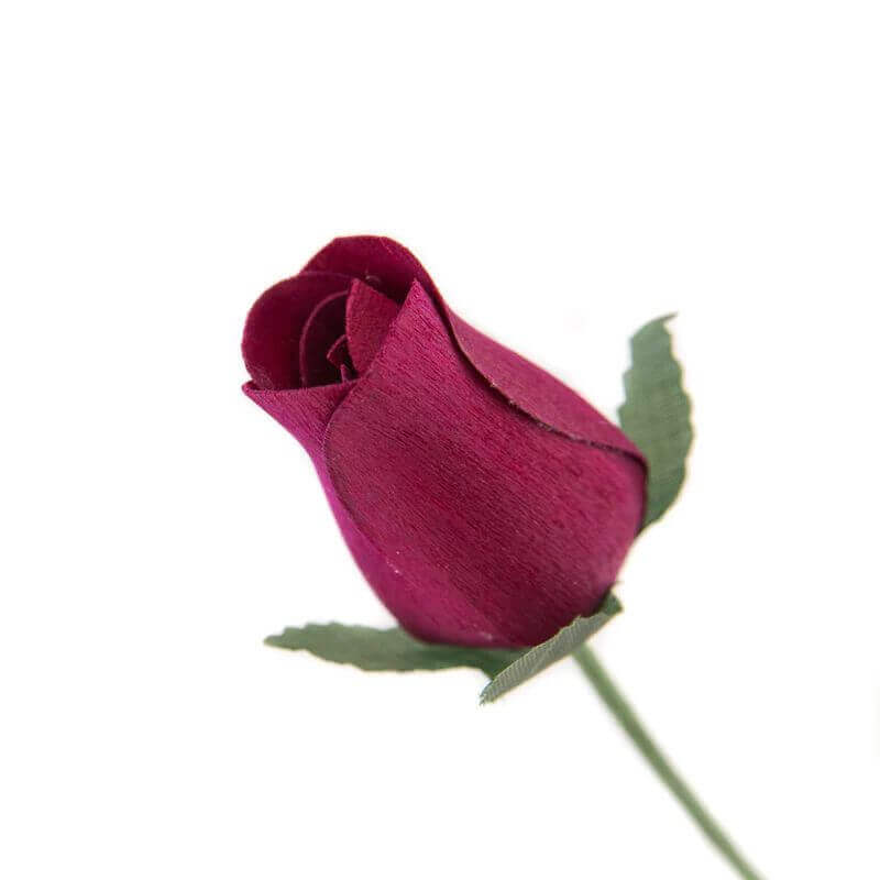 Wooden Closed Bud Rose #08 - Dark Burgundy